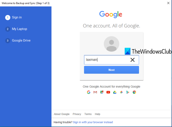登录您的 Google Drive 帐户