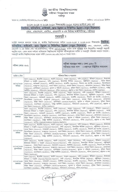 Masters Final Year Exam Routine 2018 NU.edu.bd