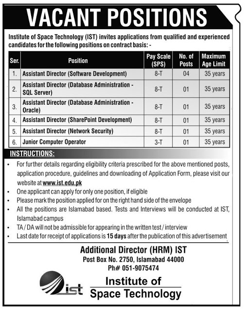 Institute of Space Technology Today Latest Jobs 2021 | (IST) Jobs Islamabad 2021