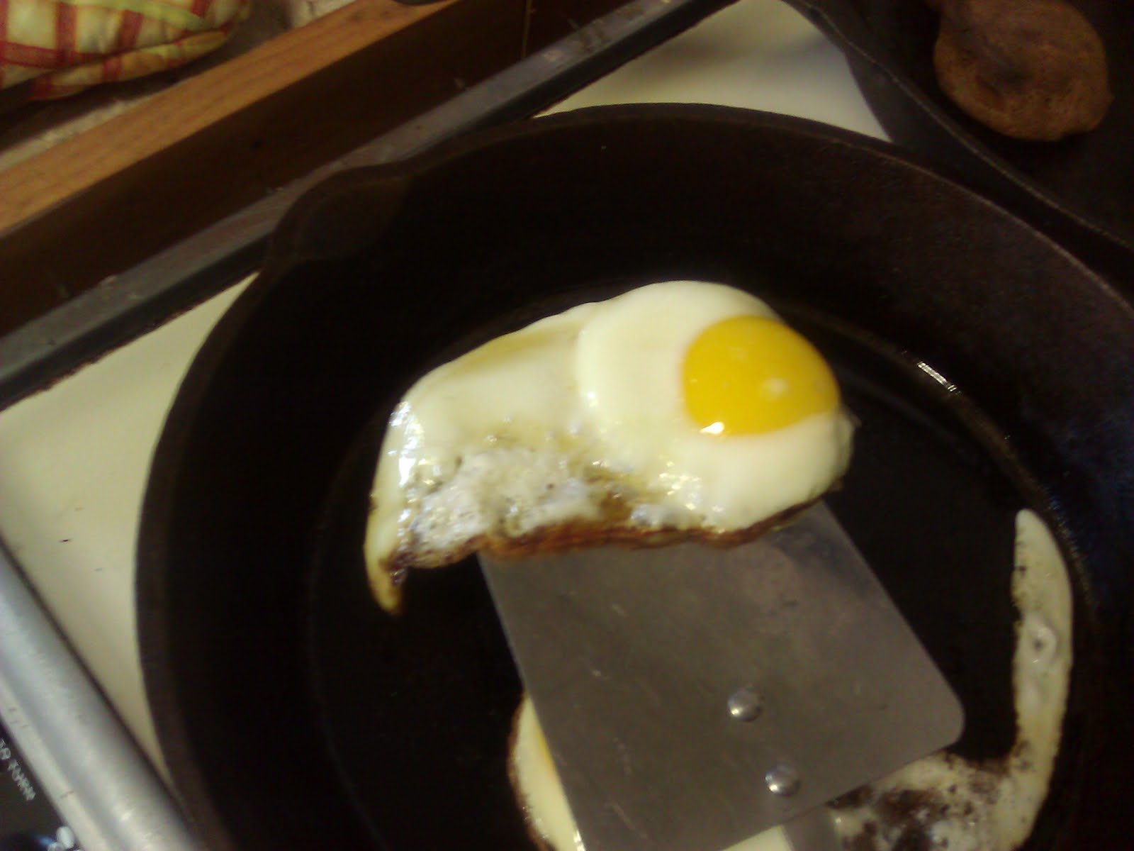 The Diabetic Camper Cast iron eggs over easy!