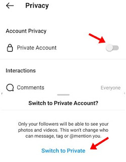 Enable private account and click switch to private