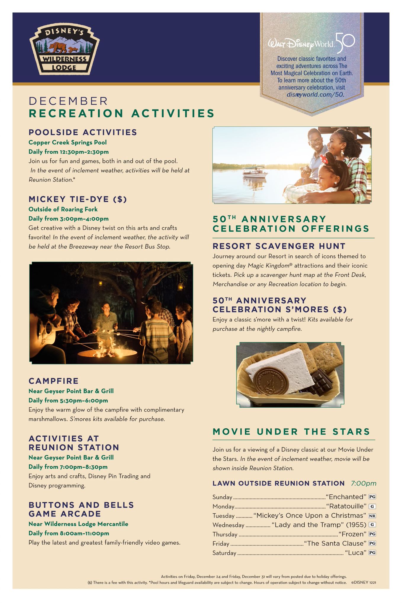 Disney's Wilderness Lodge Recreation Calendar (December 2021) Orlando