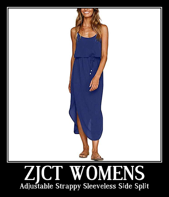 ZJCT Womens Dresses Adjustable Strappy Sleeveless Side Split Casual Summer Beach Midi Dress