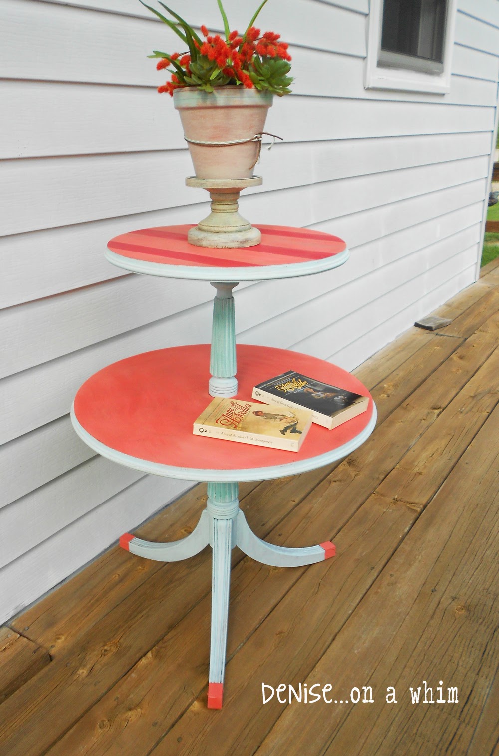 Coral and Blue Table Makeover from Denise on a Whim