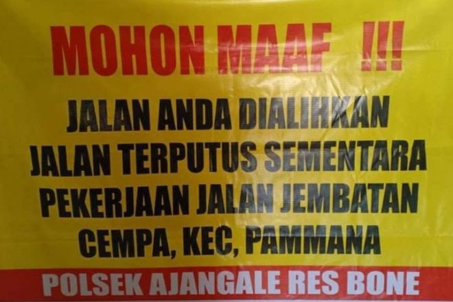Jalan Poros Bone Wajo Via Cempa Terputus Karena Ada Perbaikan
