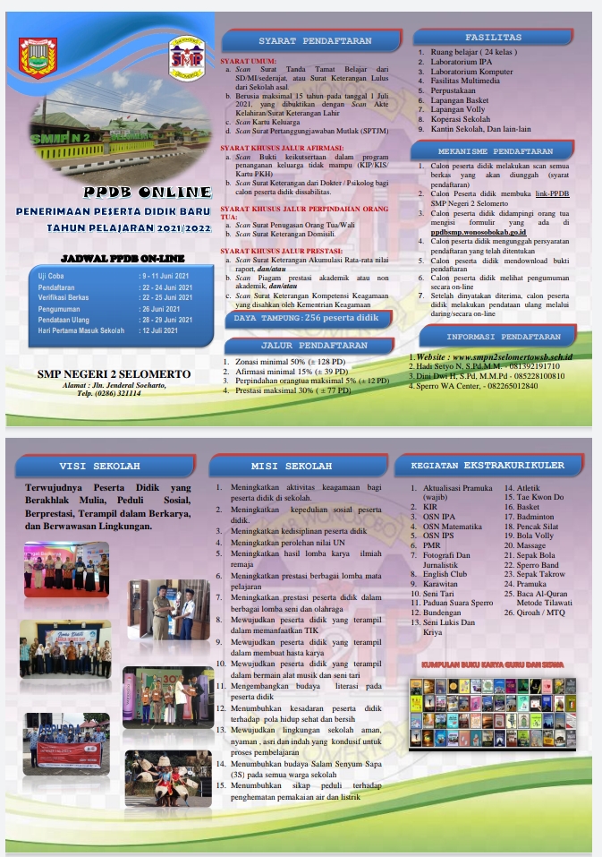 Brosur PPDB SMP Negeri 2 Selomerto Tahun Pelajaran 2021