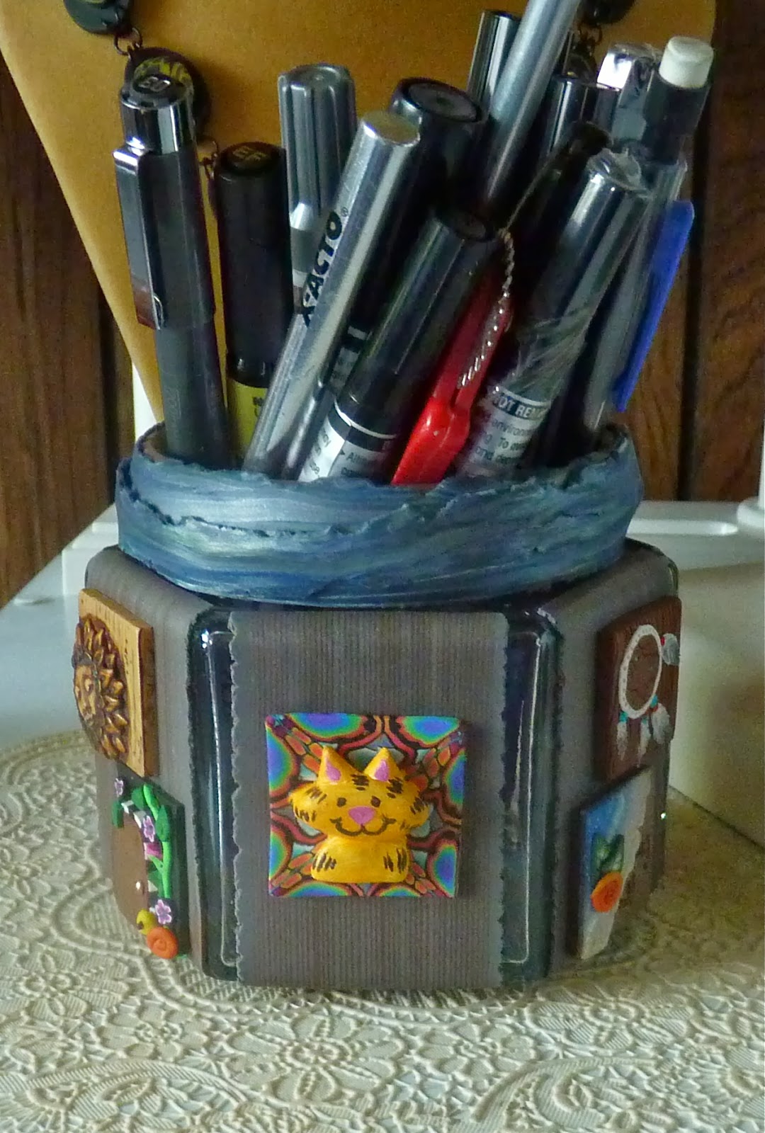 Knightwork Playing with Clay Polymer Clay Pencil Holder with Inchies