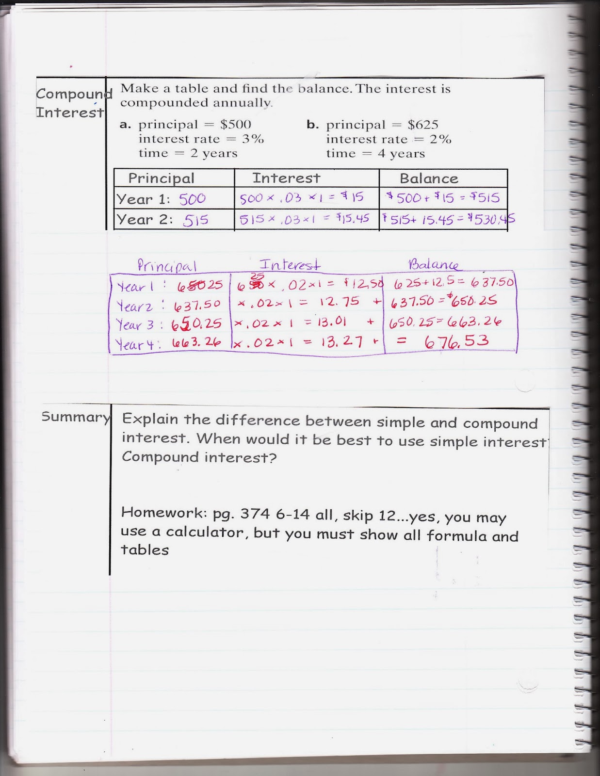 Ms. Jean's Classroom Blog: 7-7 Simple and Compound Interest
