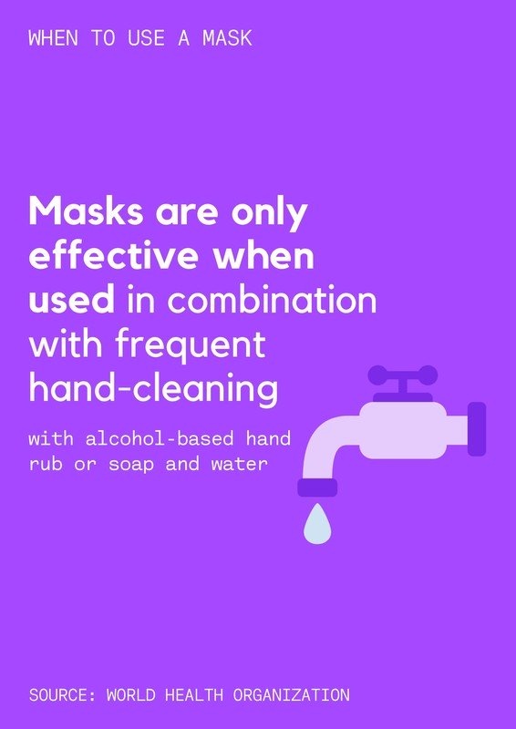 Masks are only effective when used in combination with frequent hand-cleaning Masks are only effective when used in combination with frequent hand-cleaning