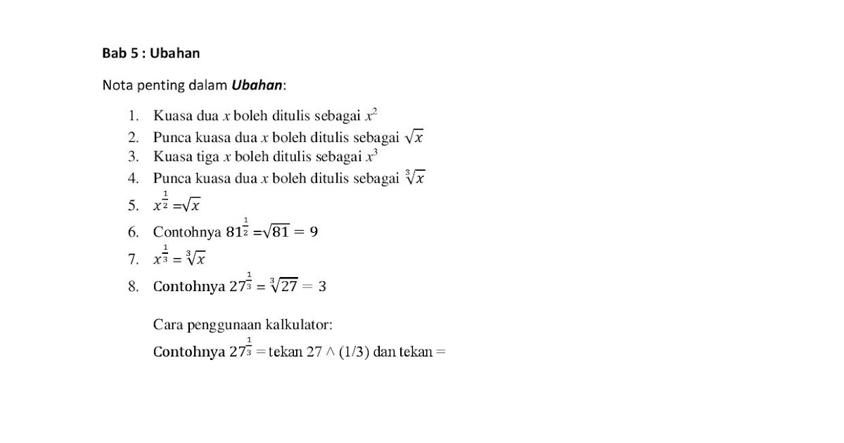 Matematik Tingkatan 4 dan 5 Bab 5 Ubahan