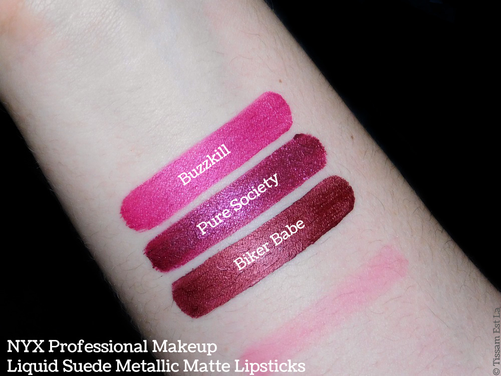 NYX Professional Makeup | Liquid Suede Metallic Matte Lipsticks Swatches & Review - Avis et Swatch - Pure Society - Biker Babe - Buzzkill NYX Professional Makeup | Liquid Suede Metallic Matte Lipsticks Swatches & Review - Avis et Swatch - Pure Society - Biker Babe - Buzzkill