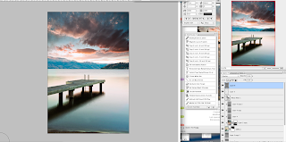 Photoshop screenshot showing steps involved with making a before and after composite scenic photo.