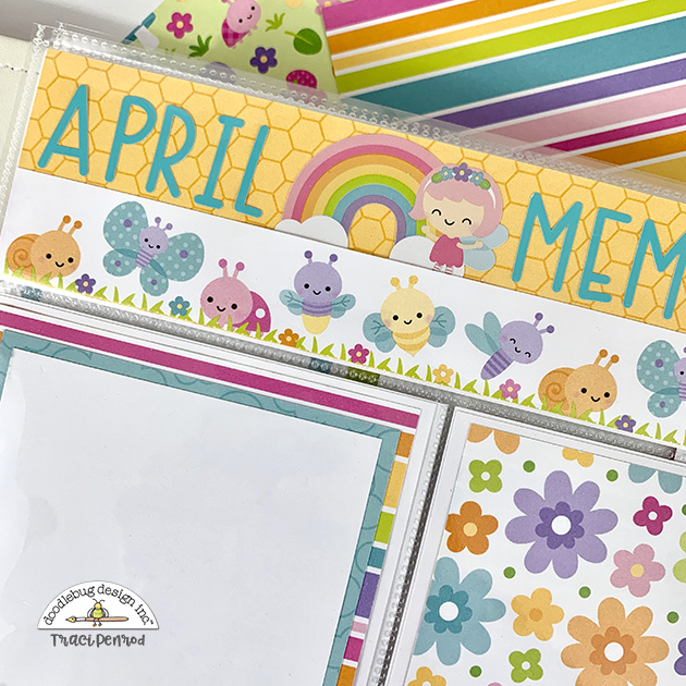 Fairy Spring Scrapbook Page Layouts with flowers, rainbows, & butterflies