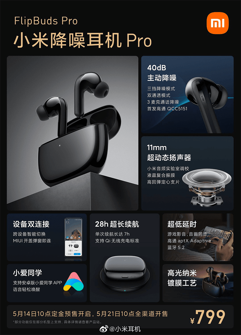 Xiaomi FlipBuds Pro with 40dB Active Noise Cancellation launches in China!