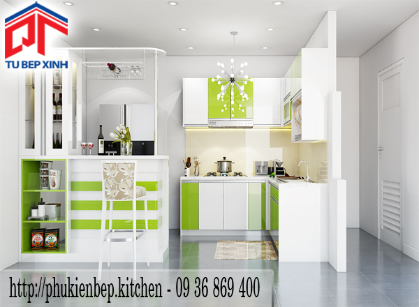 tủ bếp dành cho nhà phố tủ bếp chữ L có quầy bar