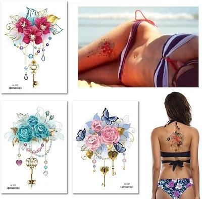 Romantic Temporary Flower Tattoos 10 Pcs for Women, Scar Cover Up Makeup Fake Tattoos Body