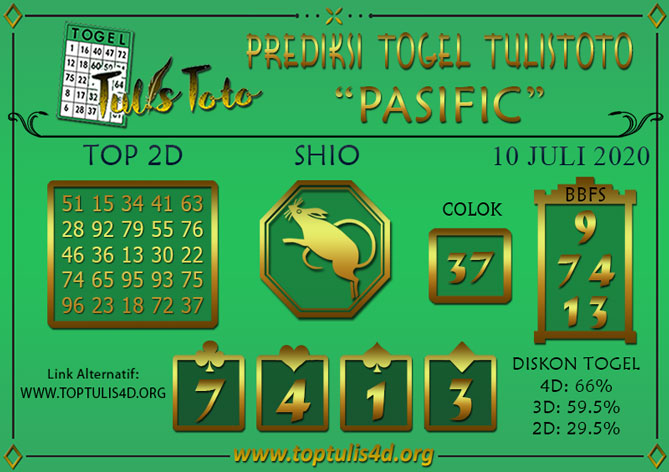 Prediksi Togel PASIFIC TULISTOTO 10 JULI 2020