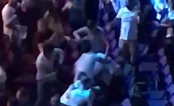 Tyson Fury crowd explodes into a huge 15-man brawl which distracts boxers midway through fight