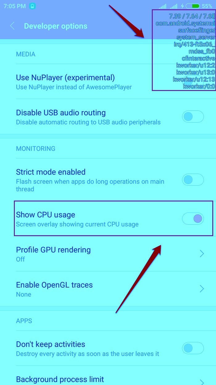 How to show CPU usages In Android RyberSoft