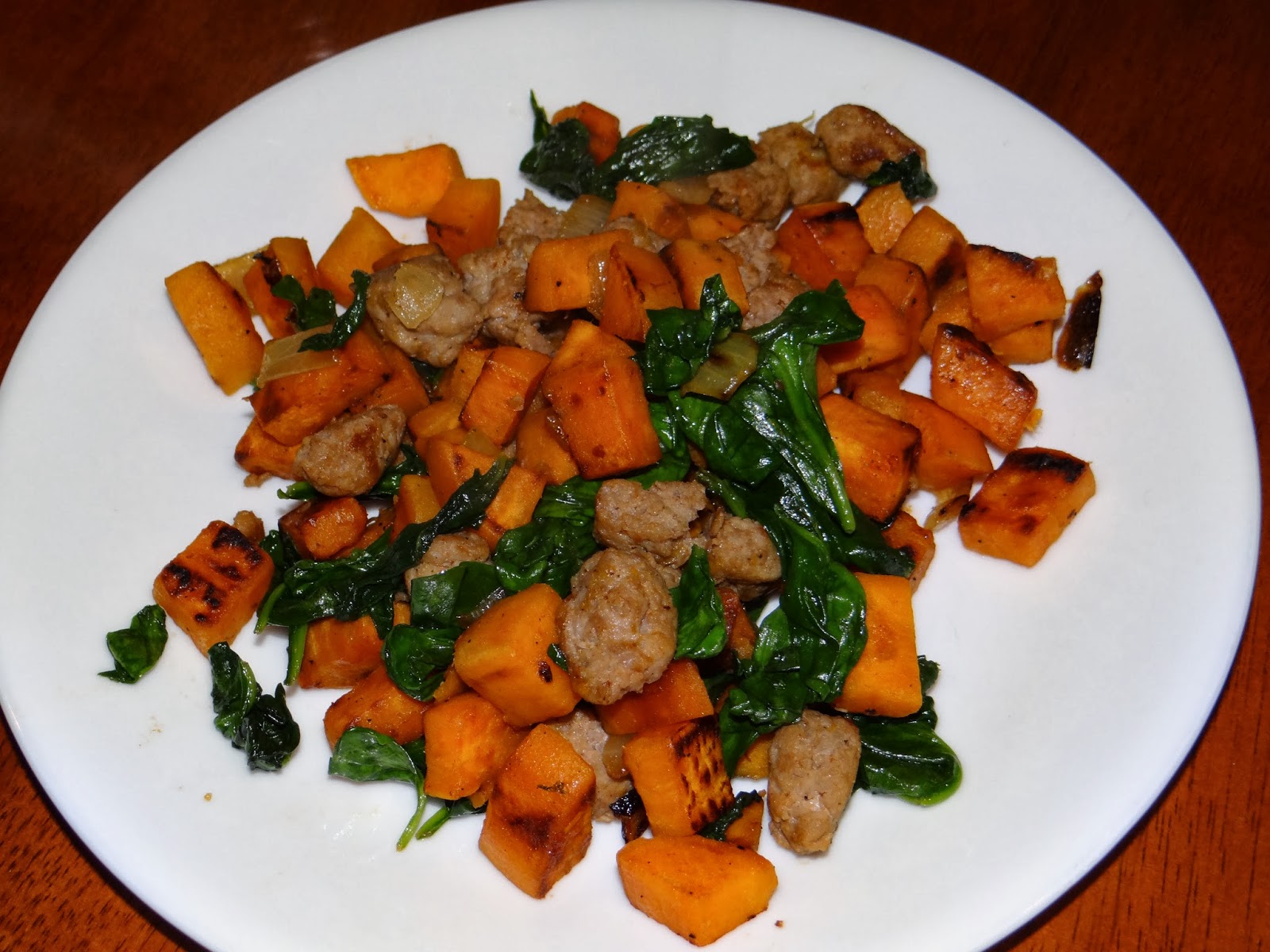 emjay's course Sweet Potato, Spinach, and Turkey Sausage Hash