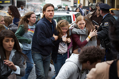 Brad Pitt and Mireille Enos in World War Z (2013) based on Max Brooks novel Brad Pitt and Mireille Enos in World War Z (2013) based on Max Brooks novel