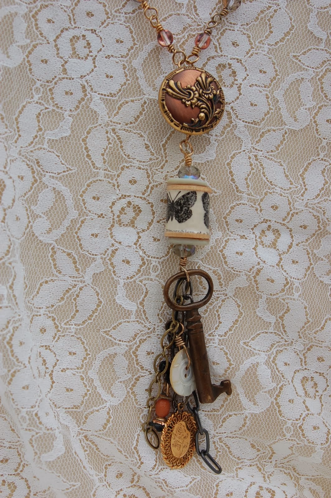 Victorian button steampunk necklace