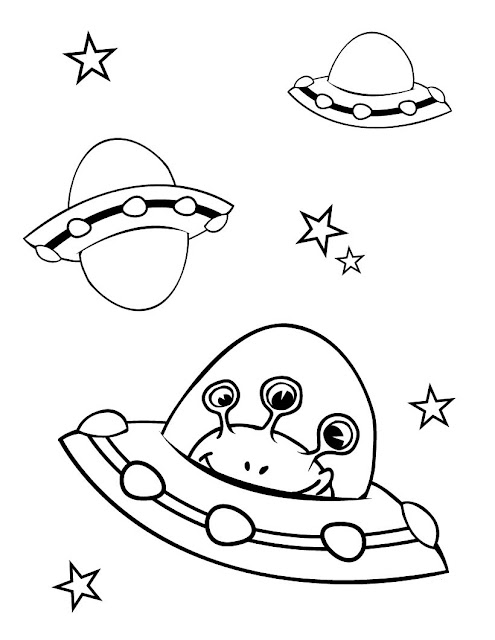 Coloring Page Outline Of A Cartoon Flying Saucer With Alien