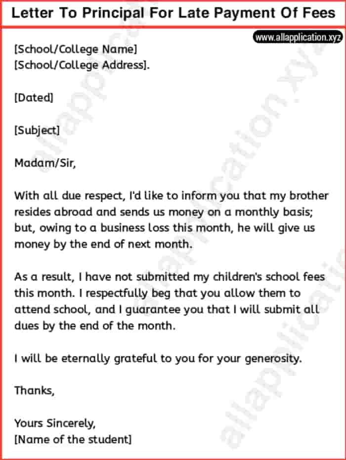application letter to principal for paying half fees