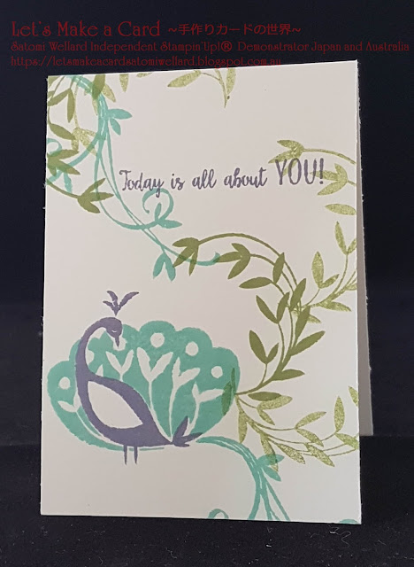 SAB Beautiful Peeacock mini Thank You Card Satomi Wellard-Independent Stampin’Up! Demonstrator in Japan and Australia, #su, #stampinup, #cardmaking, #papercrafting, #sab #2018occasionscatalog, #box #beautifulpeacock #thankyoucard  #スタンピン　#スタンピンアップ　#スタンピンアップ公認デモンストレーター　#ウェラード里美　#手作りカード　#スタンプ　#カードメーキング　#ペーパークラフト　#スクラップブッキング　#ハンドメイド　#オンラインクラス　#スタンピンアップオンラインオーダー　#スタンピンアップオンラインショップ #動画　#フェイスブックライブワークショップ#セラブレーション#SAB #ビューティフルピーコック