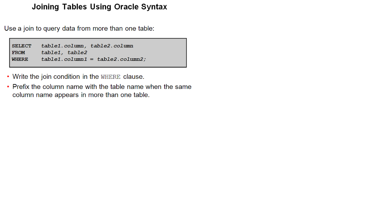 Select from table oracle. Select * from table1 join table2 on 5.