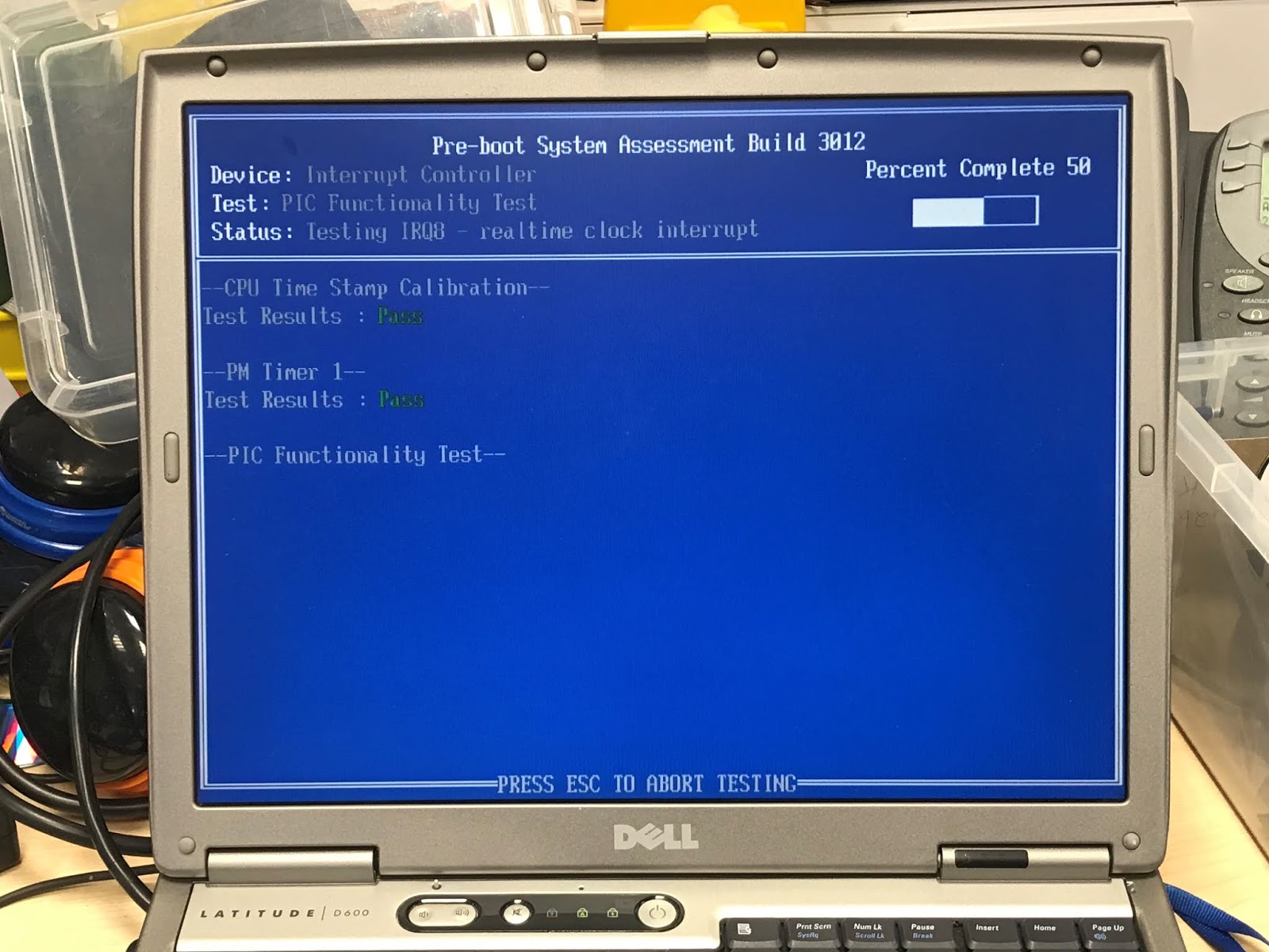 Retro Computing Grotto Running Diagnostics on the Dell Latitude D600