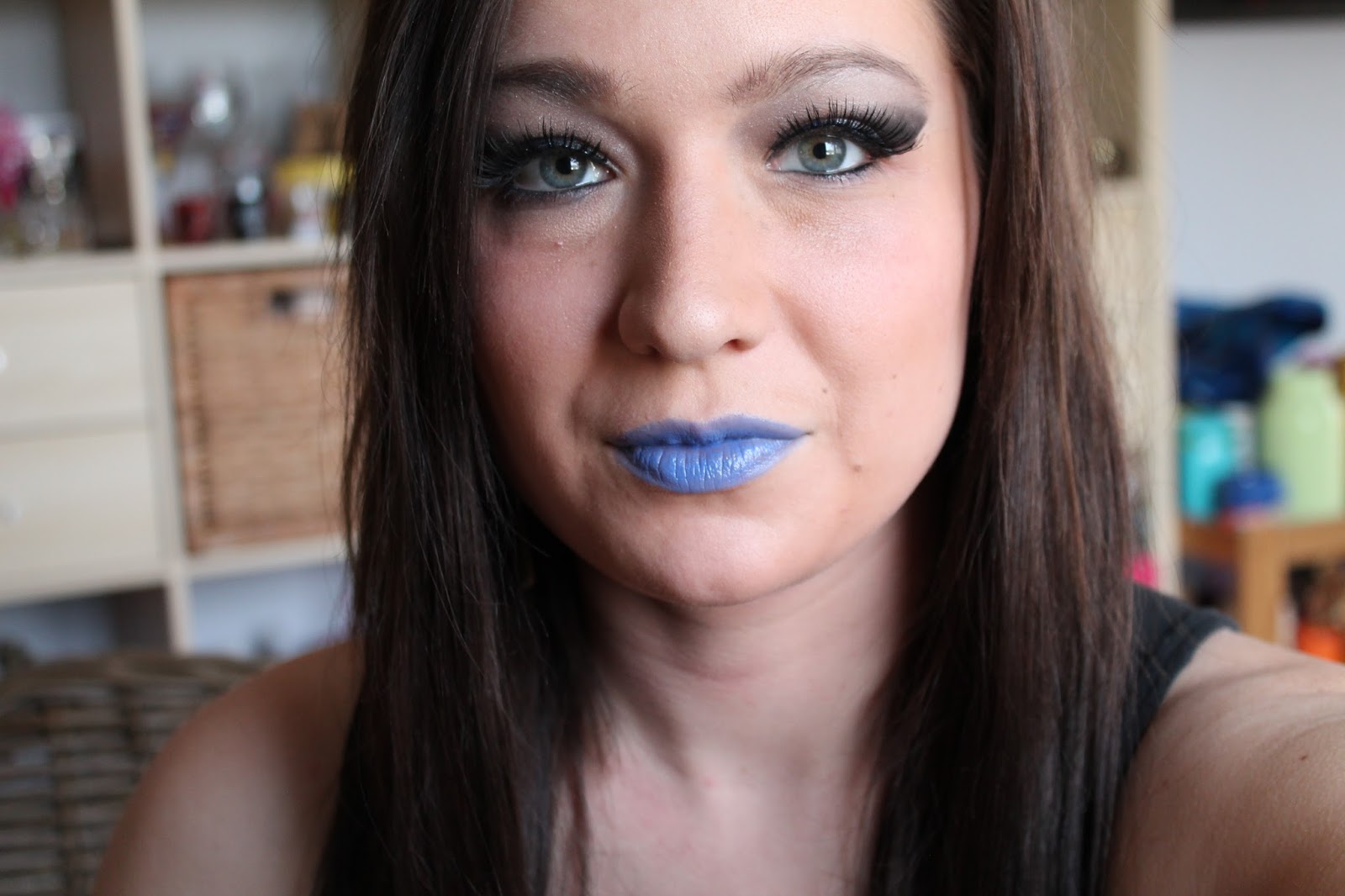 Blue Lipstick and Smokey Eye with Tape YouTube Tutorial Jersey Girl