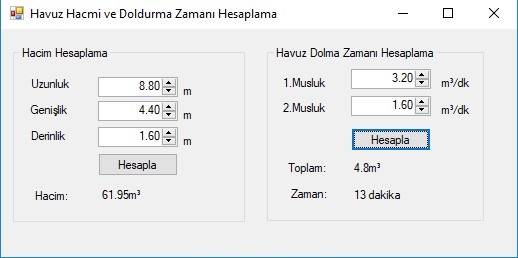 C# ile Havuz Doldurma Hesabı C# ile Havuz Doldurma Hesabı
