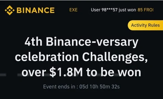 Bonus Crypto Tanpa Deposit Binance (Celebration Challenges)