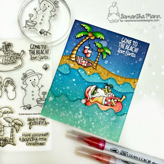 Santa's Gone to the Beach Card by Samantha Mann | Sun Soaked Christmas Stamp Set, Land Borders Die Set and Sea Borders Die Set by Newton's Nook Designs #newtonsnook #handmade