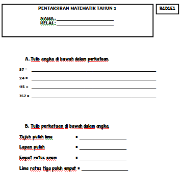 ~LIFE IS WONDERFUL~ Soalan Pentaksiran Matematik Tahun 2