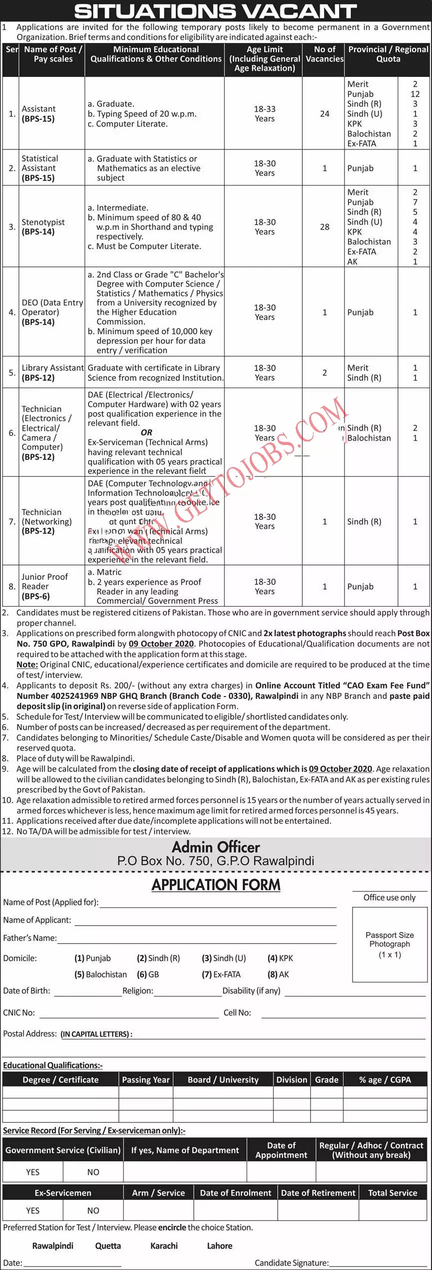 THE PAKISTAN ARMY CIVILIAN JOBS 2020