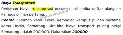 contoh mengisi biaya transportasi KIP kuliah