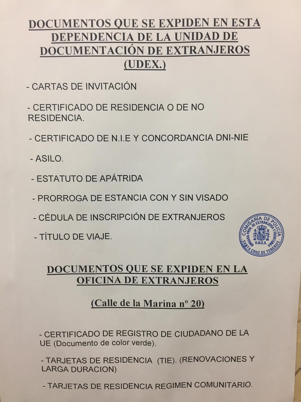 Inmigracion Una Oportunidad Carta Invitacion Certificado De Residencia Asilo Apatrida Etc Documentos Que Se Expiden En La Dependencia De La Unidad De Documentacion De Extranjeros Udex De La Comisaria Perez Ayala