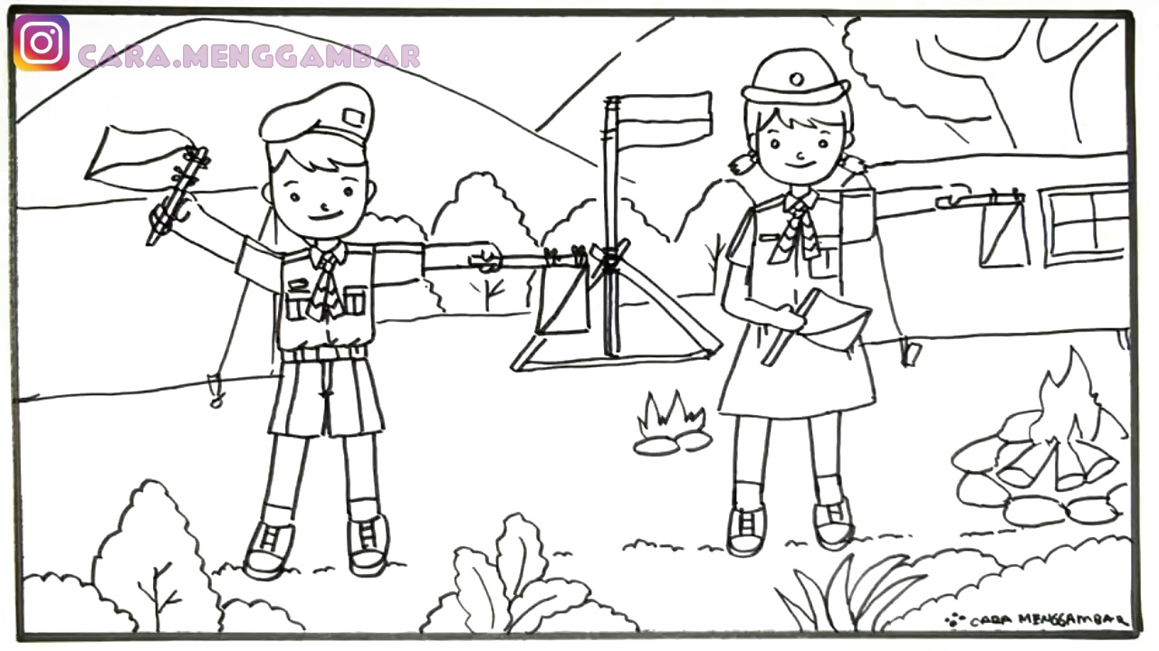 Cara Menggambar dan Mewarnai TEMA PRAMUKA - BERKEMAH / CAMPING