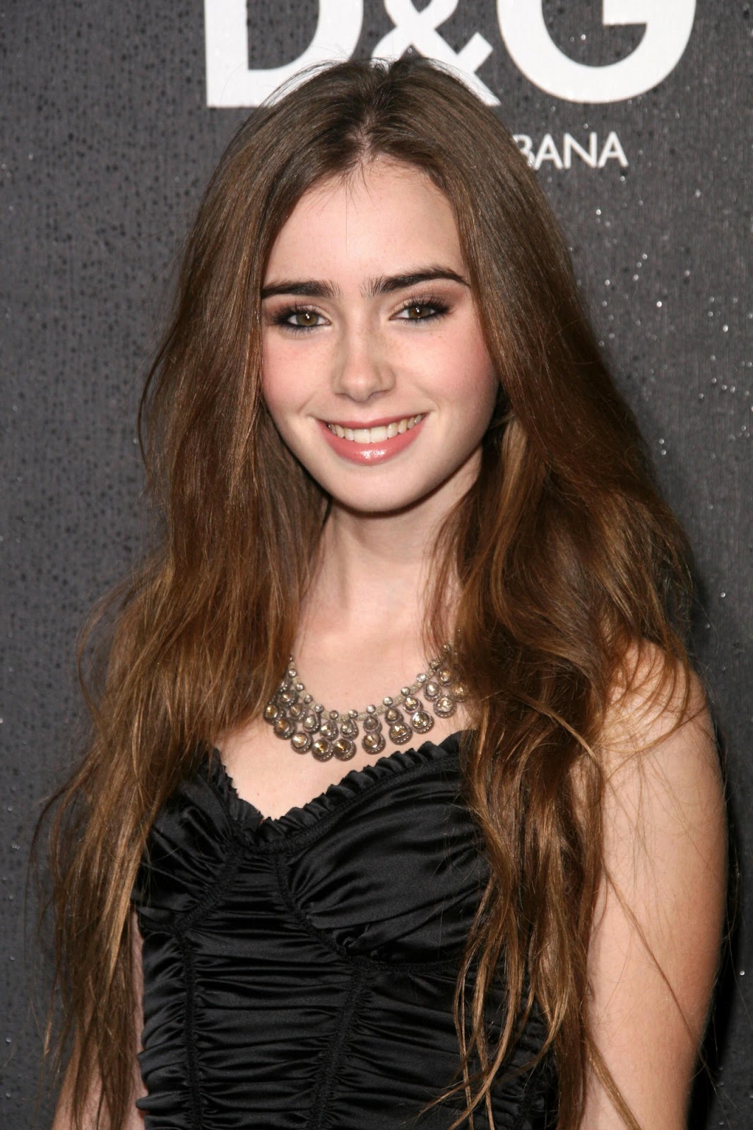 Red Carpet Dresses Lily Collins D&G Flagship Boutique Opening