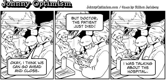 johnny optimism, medical, humor, sick, jokes, boy, wheelchair, doctors, hospital, stilton jarlsberg, surgery, close, malpractice, death