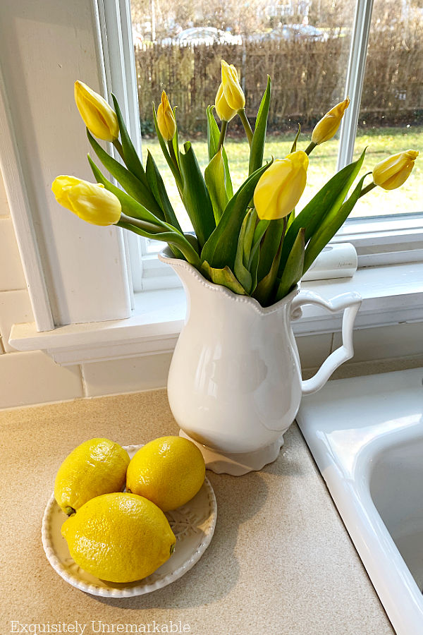 Yellow Tulips and Lemons In The Kitchen