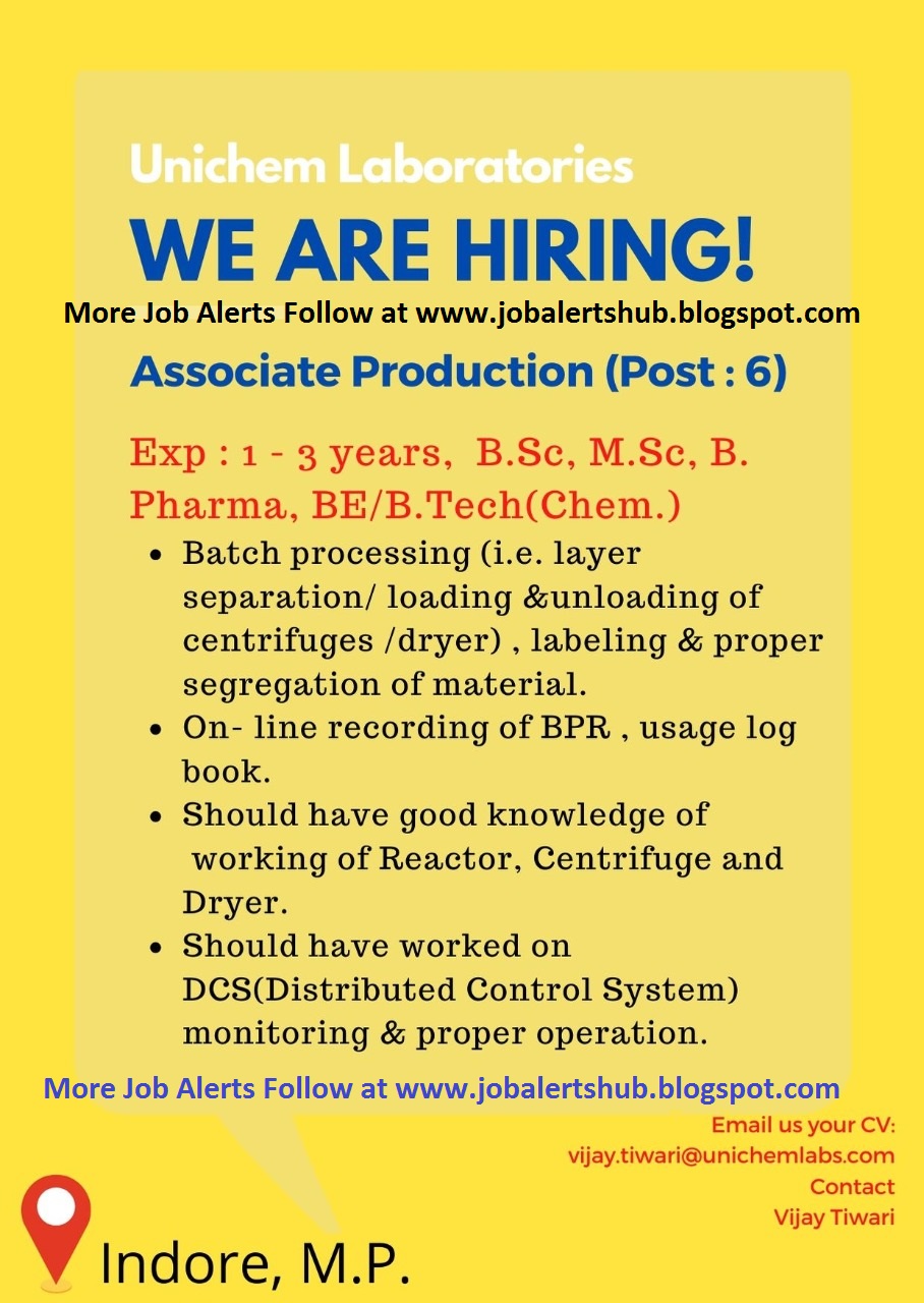 Urgent Openings for B.Sc, M.Sc, B.Pharm, B.E / B.Tech (Chem