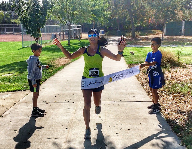 Boston Virtual Marathon finish tape pic