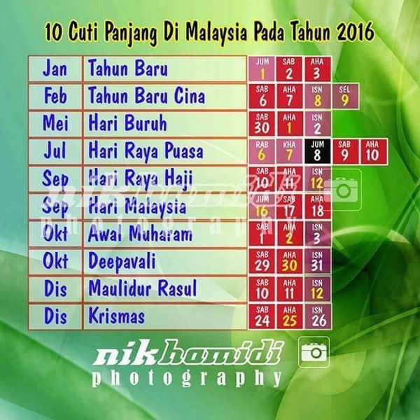 10 Cuti Panjang Di Malaysia Tahun 2016