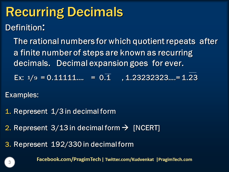 Sql server, and c video tutorial Number Systems Recurring Decimals