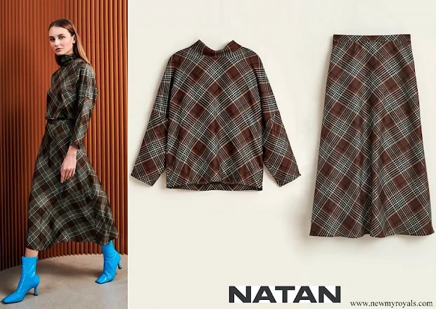 Queen Maxima wore Natan Nico checked silk twill top and Niky checked silk twill skirt