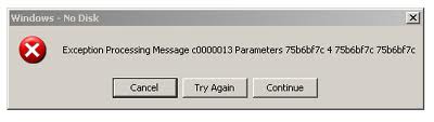 Exception processing message parameters. Windows - диск отсутствует. Текст сообщения exception processing message c0000013.