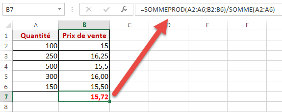 Exemple 2 de formule pour calculer moyenne pondérée